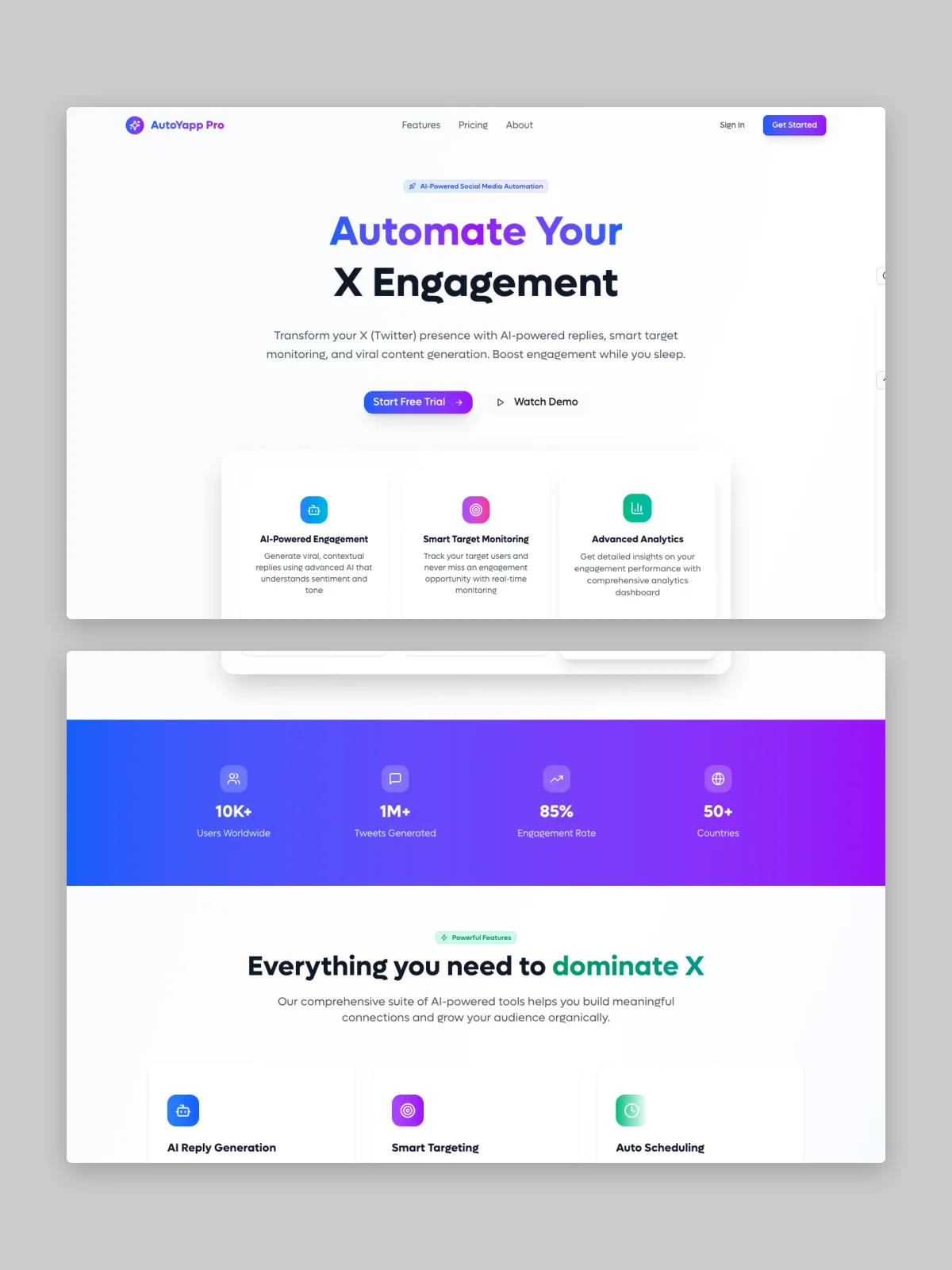 Two AUTOYAPP PRO website screens stacked on grey