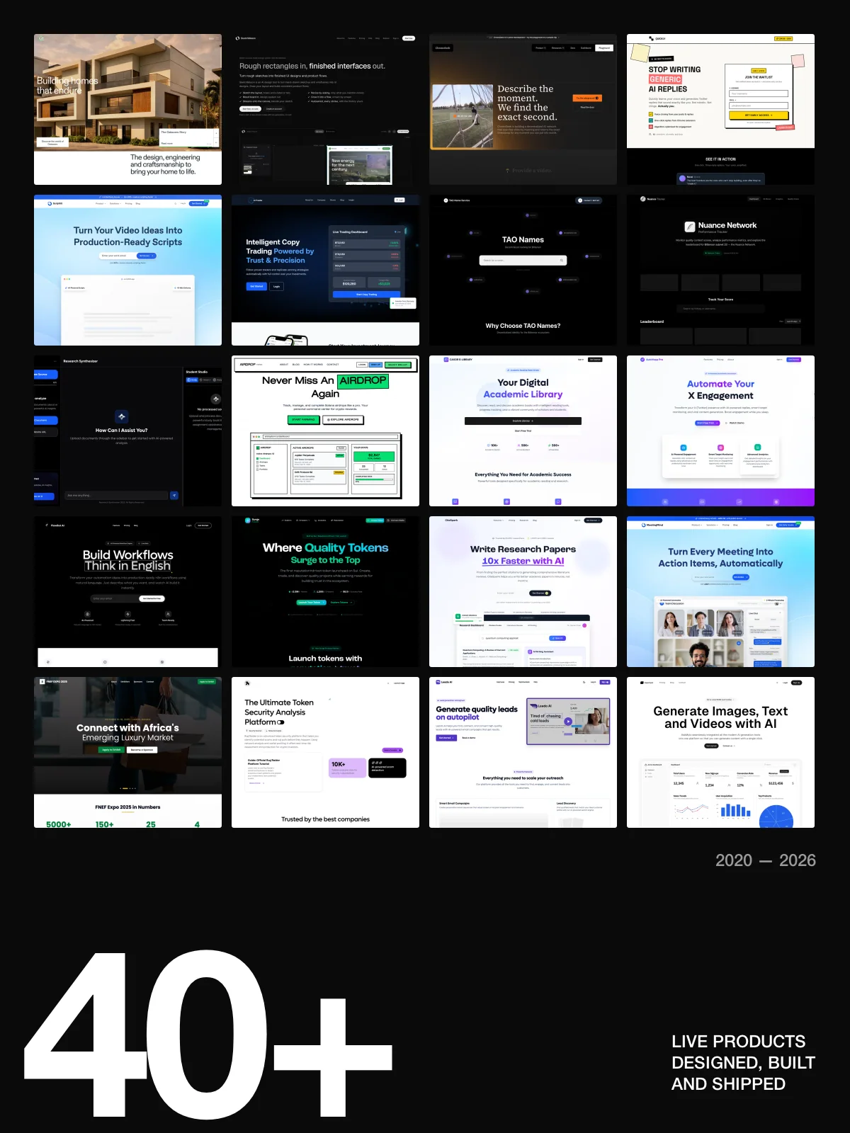 Covers of every project on the index, over the count of 40+ live products