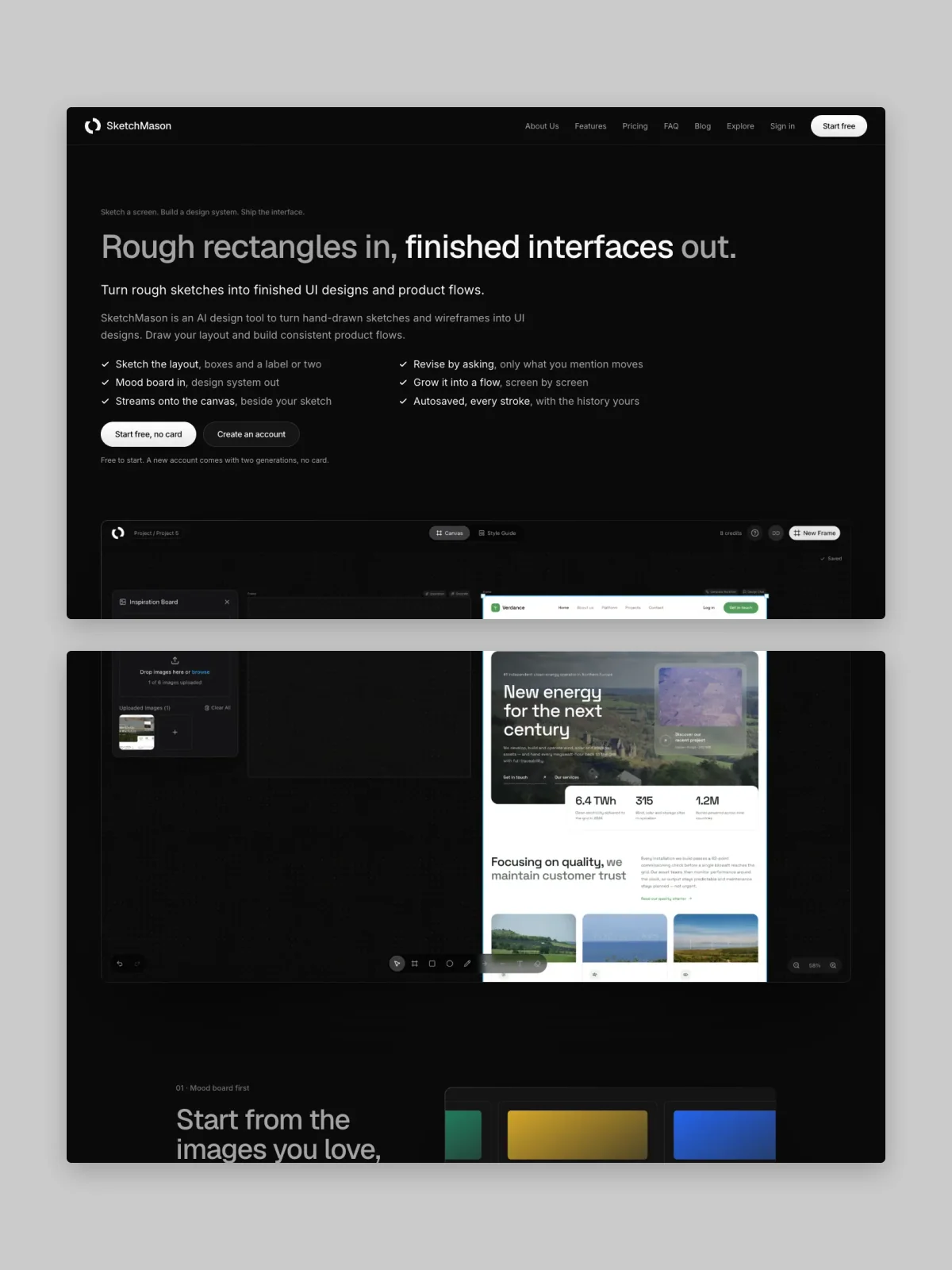 Two SKETCHMASON website screens stacked on grey