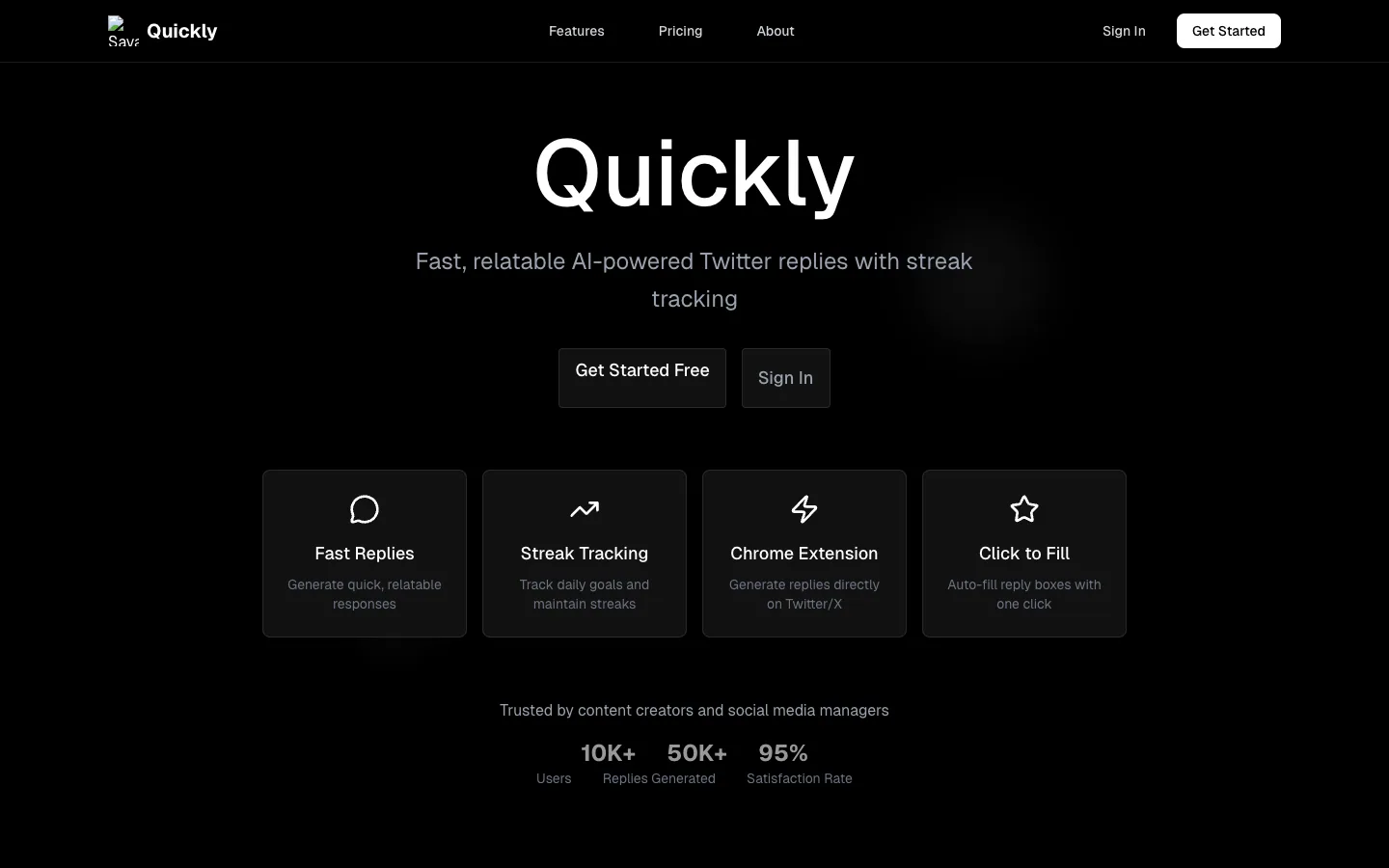 Quickly (first version) website screen